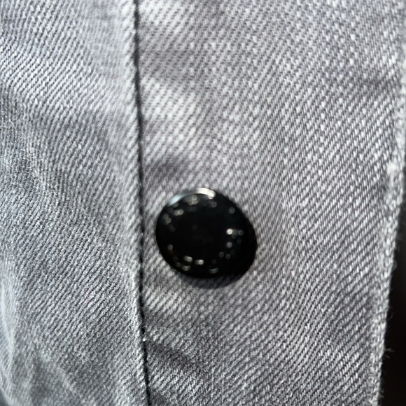 Free People  Denim Trucker Jacket Biker Y2K Button Gray Charcoal Coat M/L - Picture 5 of 11